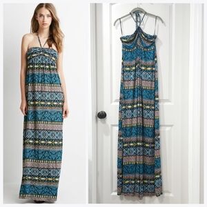 FOREVER 21 Nwt Geo Aztec Multi Color Halter Maxi Sun Dress, Size XL, Vacation